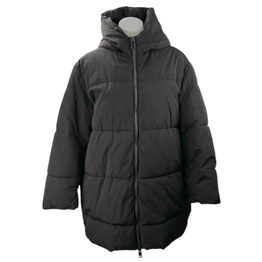 Zara Women's Black Full Zip Long Sleeve Hooded Winter Puffer Coat Jacket Size XS